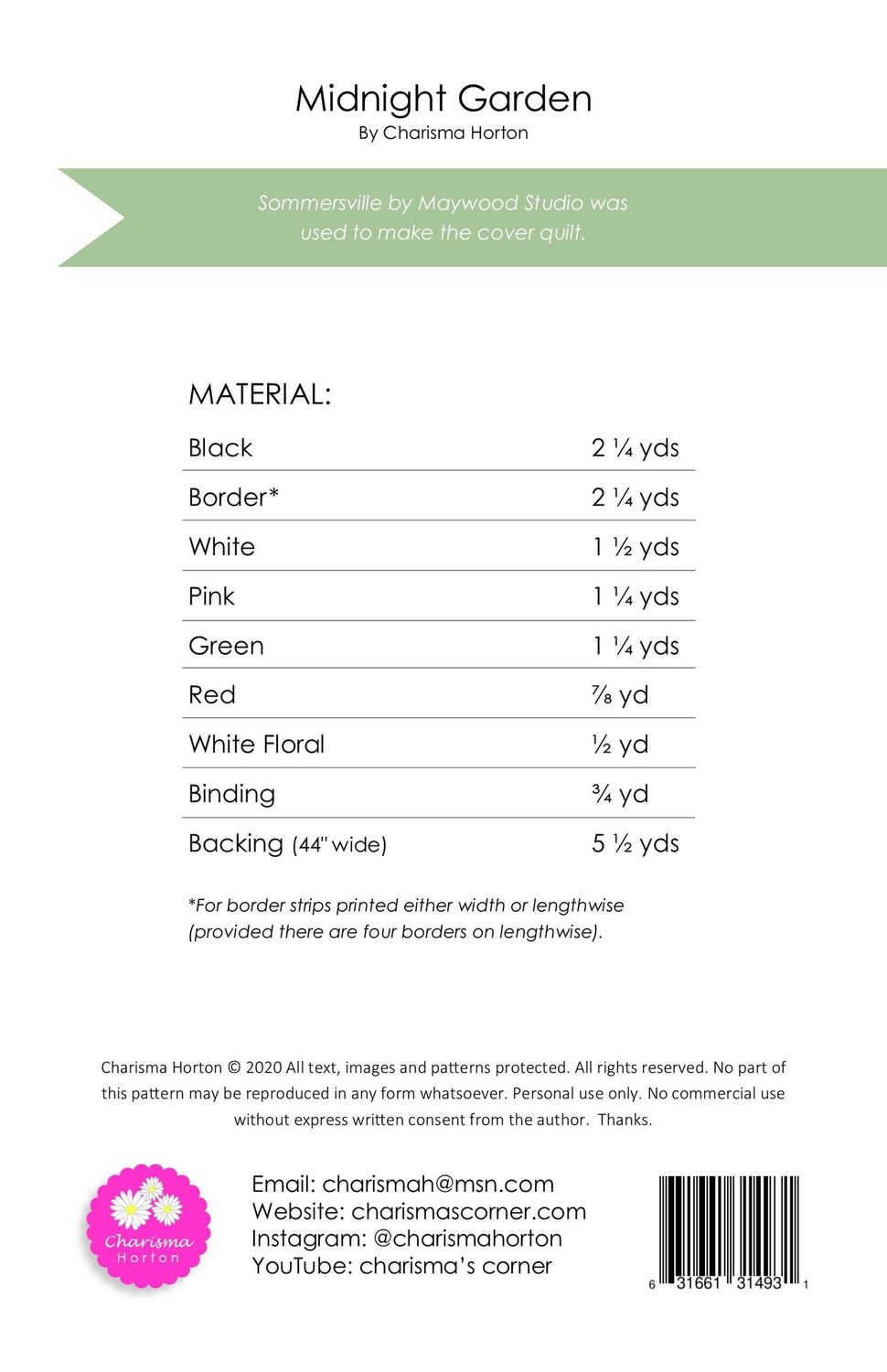 Midnight Garden Quilt Pattern CH-206
