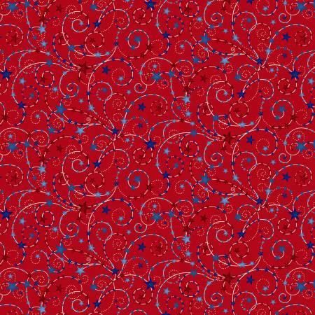 Wide Backing Red with Stars and Swirls 3000W-88