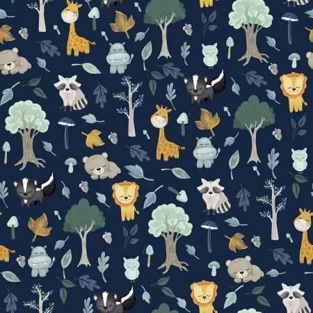 It's a Boy Woodland Animal Flannel Navy F12903R-NAVY