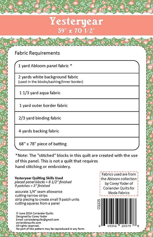 Yesteryear Quilt Pattern CQ 225