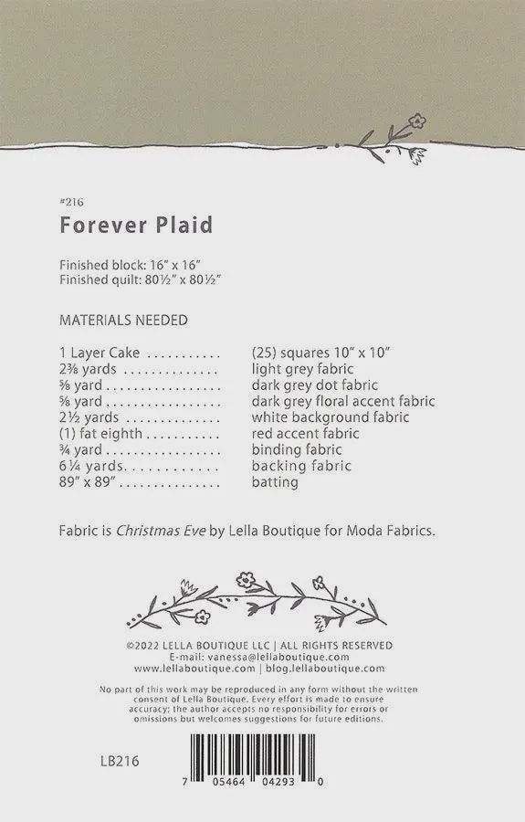 Forever Plaid Quilt Pattern LB 216