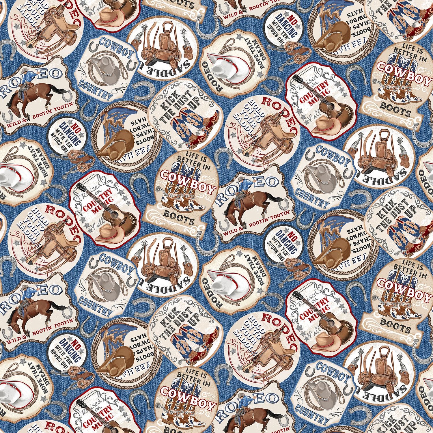 Cowboy Blues Sayings Blue Multi 28147-44
