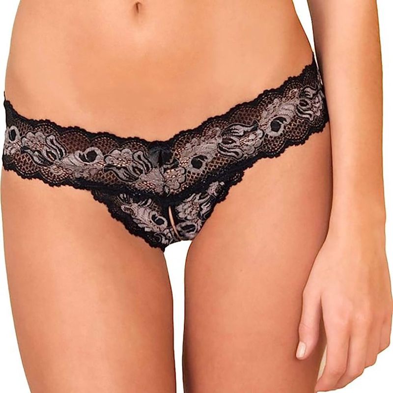 CROTCHLESS 1037 LACE V-THONG BLK