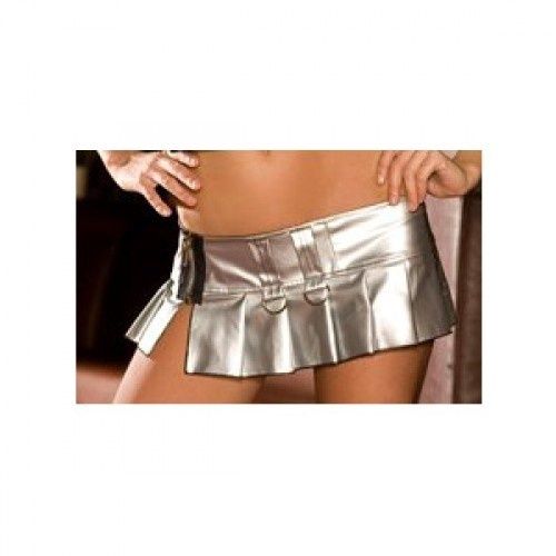 SKIRT EL  PVC 7" MINI  SILVER, Size: S/M Silver