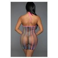 PKG DRESS  BW RAINBOW HALTER FISHNET