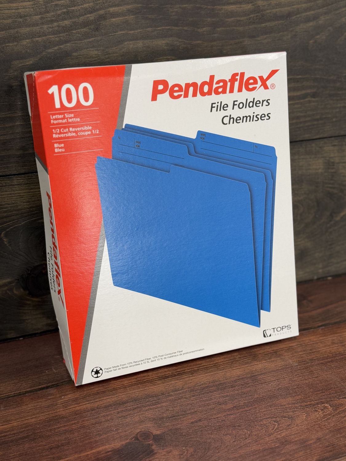 Pendaflex 1/2 Tab Cut Letter, Blue File Folders, 8 1/2" x 11", Box of 100