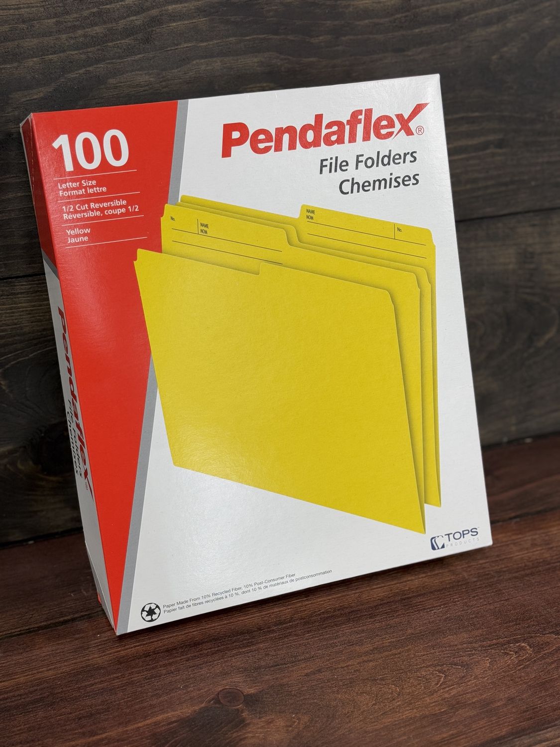 Pendaflex 1/2 Tab Cut Letter, Yellow File Folders, 8 1/2" x 11", Box of 100