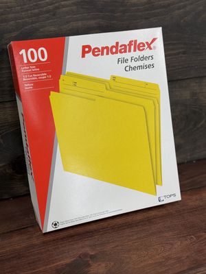 Pendaflex 1/2 Tab Cut Letter, Yellow File Folders, 8 1/2" x 11", Box of 100