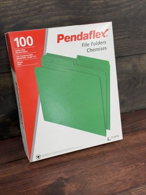Pendaflex 1/2 Tab Cut Letter, Green File Folders, 8 1/2" x 11", Box of 100