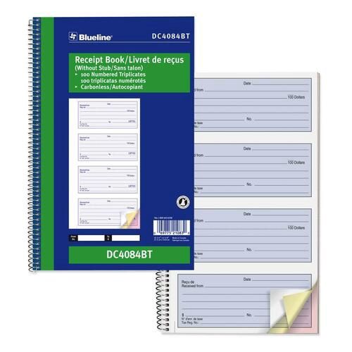 Blueline DC4084BT Recepit Book, 10 5/8 x 6 5/8",  100 Numbered Triplicates
