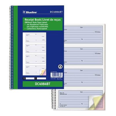 Blueline DC4084BT Recepit Book, 10 5/8 x 6 5/8",  100 Numbered Triplicates