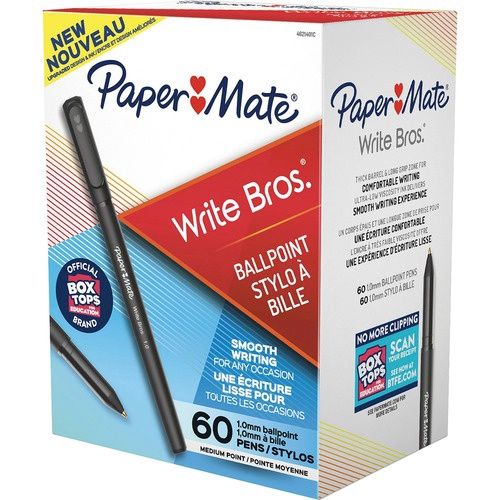 Paper Mate Write Bros. Ballpoint Pens, Medium, Black, Box of 60
