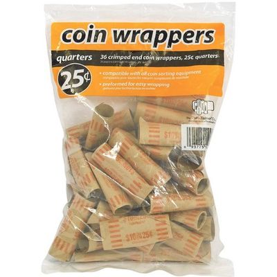 Paper Tube Coin Roll Wrappers, Quarters, 36 Pack