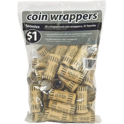 Paper Tube Coin Roll Wrappers, Loonies, 36 Pack
