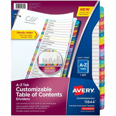 Avery Tab Dividers Set, 26 Dividers, Table of Contents, A-Z