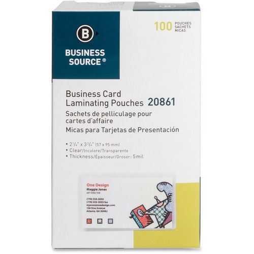 Business Source,  5 mil Business Card Laminating Pouches, 2 1/4 x 3 3/4", Box 100