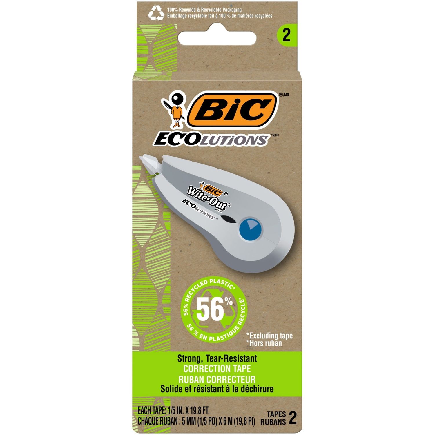 Bic Revolution Wite-Out Correction Tape, 2 Pack