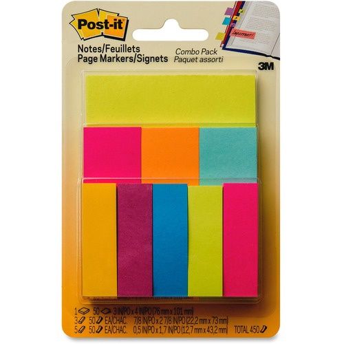 Post-it Note &amp; Page Markers Combo, 50 Sheets Per Pad,, Assorted Colours.