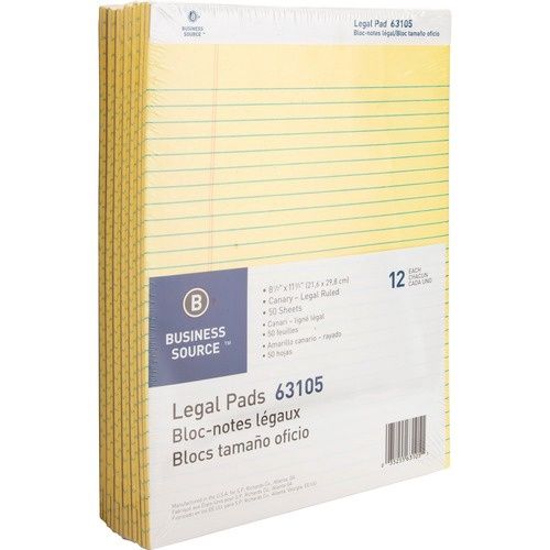 Business Source Micro-Perforated, Legal Ruled Pads, 50 Sheets Per Pad, 12 Pack