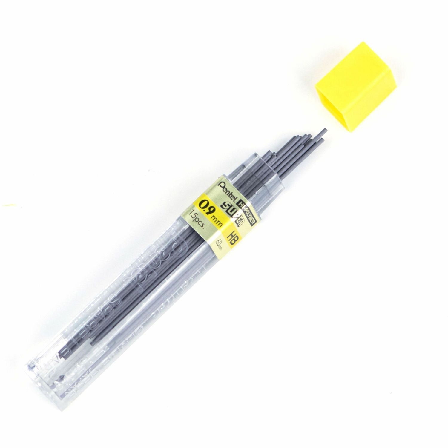 Pentel Super Hi-Polymer Leads, 0.9 mm, Bold, HB, Black, Pack of 15