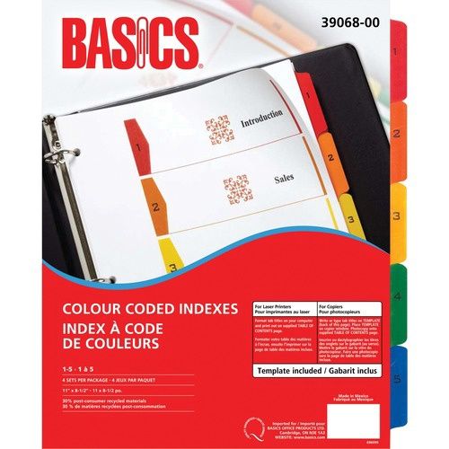 Colour Coded Index Tabs, 1-5 Printed, 4 Sets
