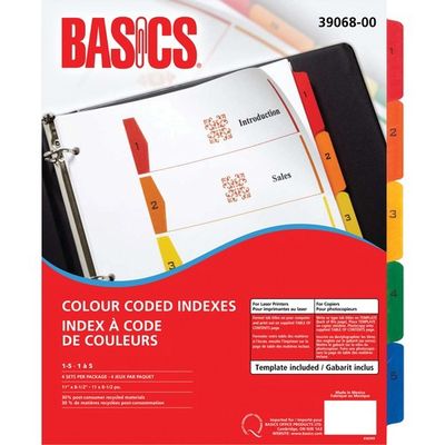 Colour Coded Index Tabs, 1-5 Printed, 4 Sets
