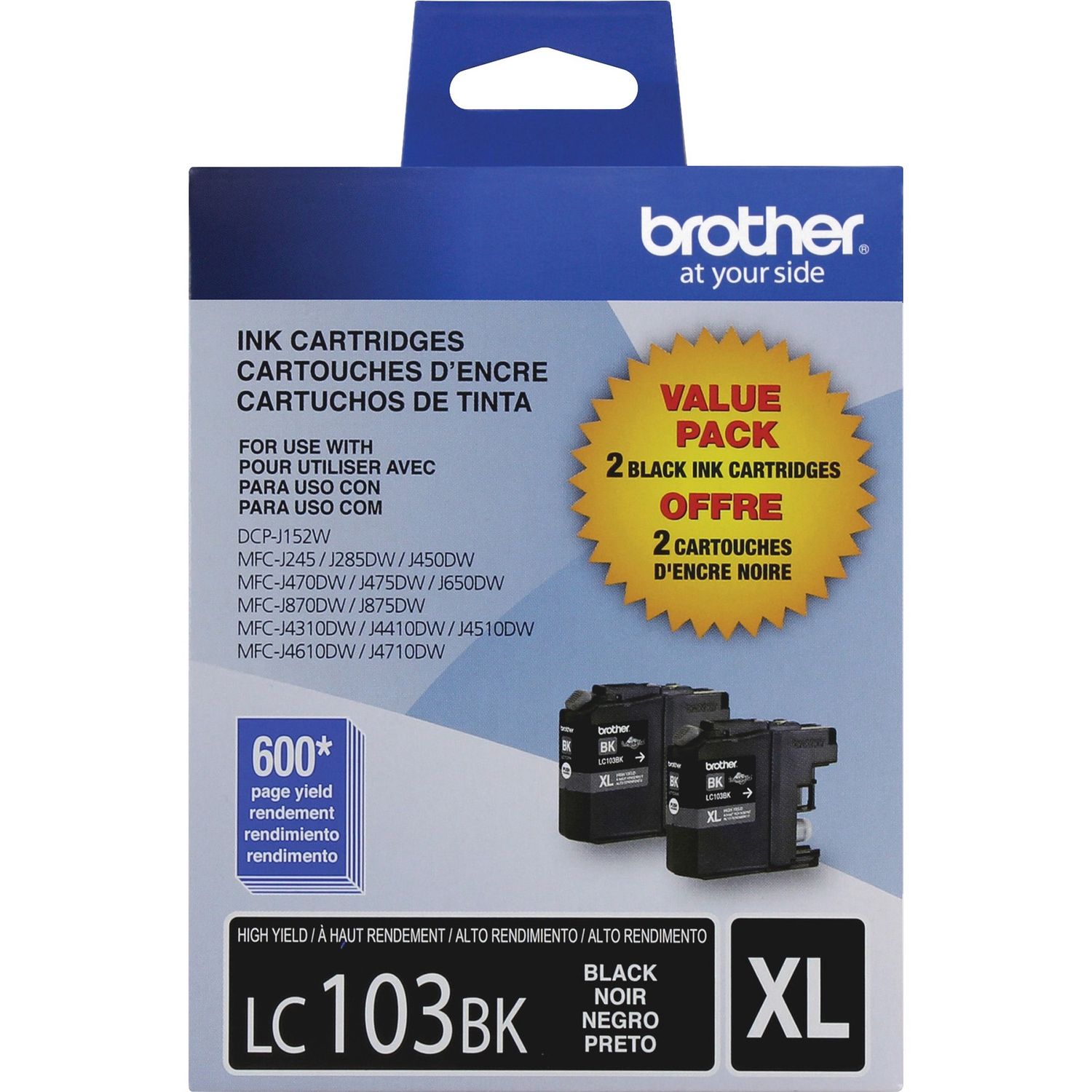 Brother LC103XLBK Black Ink Cartridge, 2 Pack