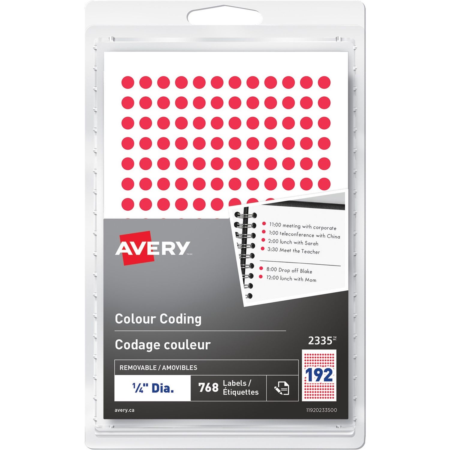 Avery Removable Colour Coding Labels, 1/4" Red