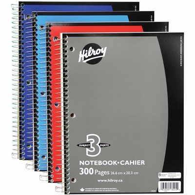 Hilroy 3 Subject Notebook, 3 Hole Punched, 300 Pages