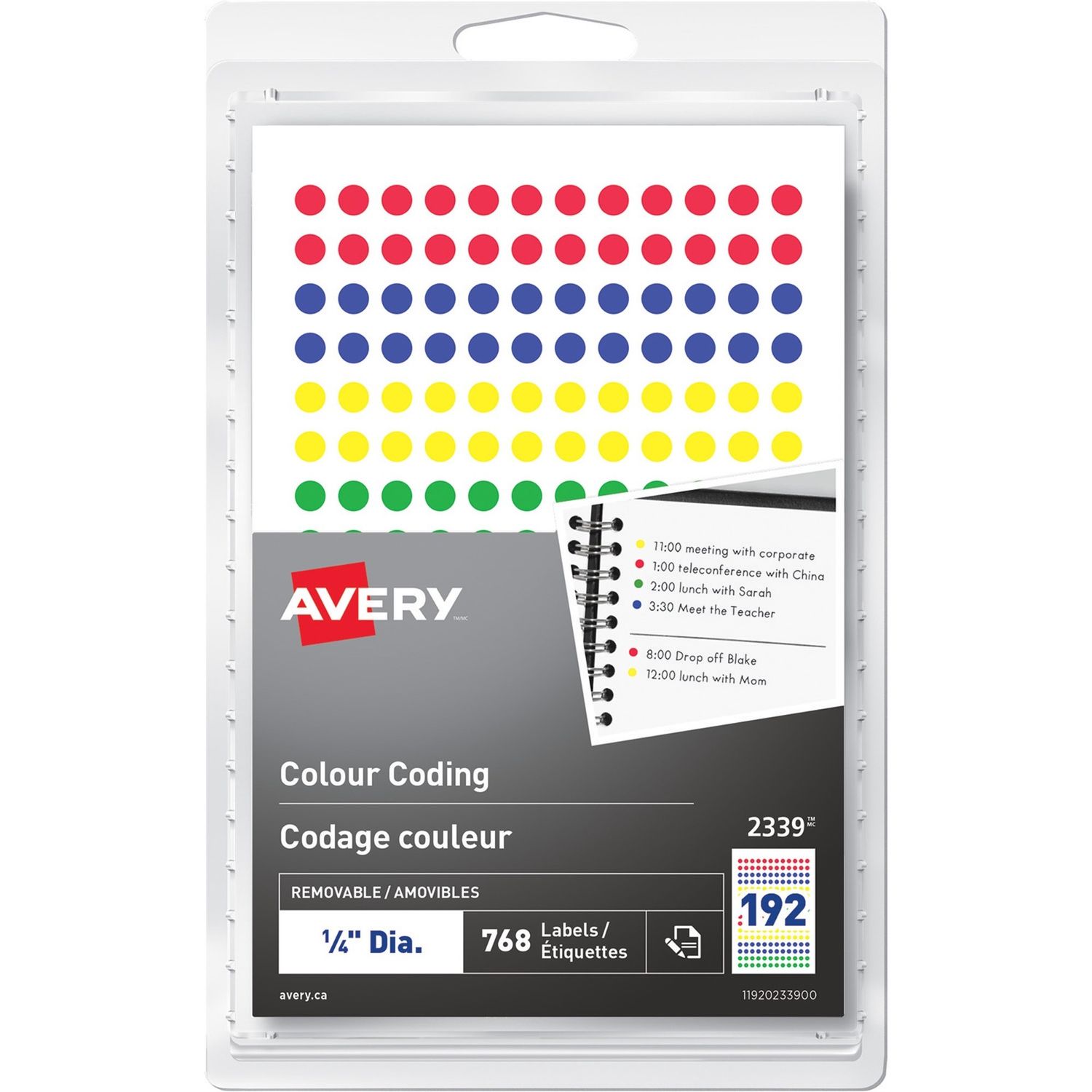 Avery Removable Colour Coding Labels, 1/4" Assorted