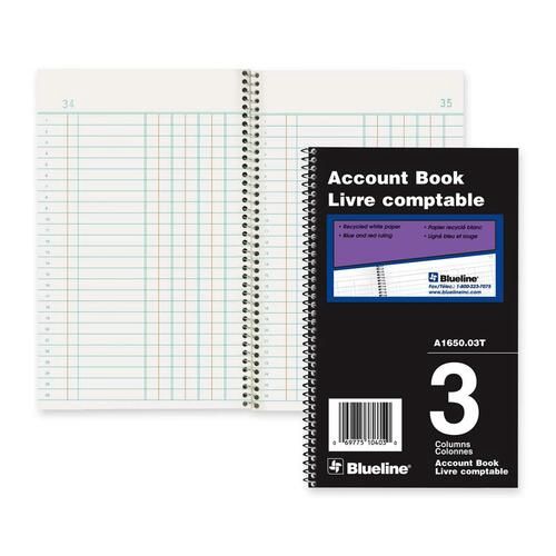 Blueline Accounting Book, 80 Sheets, 5" x 8", 3 Columns