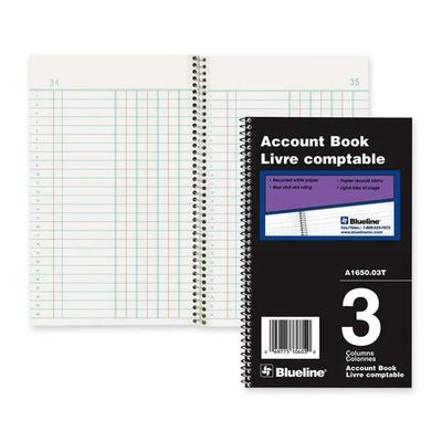 Blueline Accounting Book, 80 Sheets, 5" x 8", 3 Columns