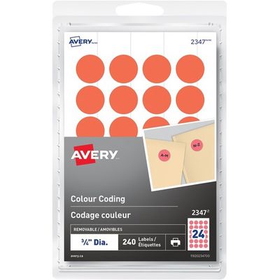 Avery Removable Colour Coding Labels, 3/4" , Neon Red