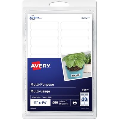 Avery 2312 Removable Labels, 1/2" X 1 3/4", 20 Sheets, 400 Labels