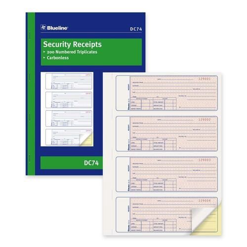 Blueline Security Receipt Forms Book, 200 Numbered Duplicates, 8.5 x 11