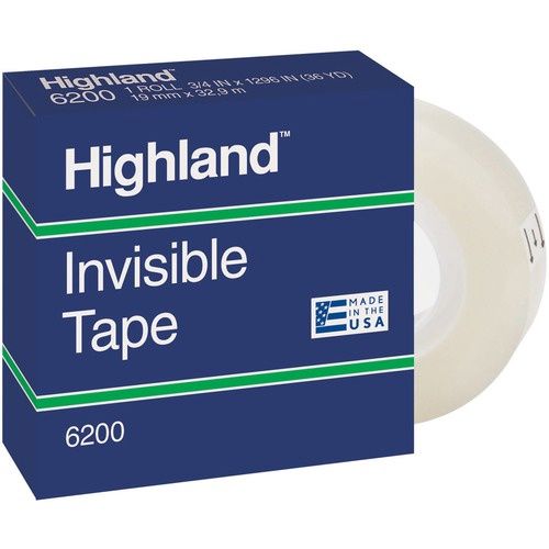 3M Highland Permanent Invisible Transparent Tape, 32.9 m x 19 mm, Clear, Pack of 12