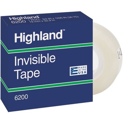 3M Highland Permanent Invisible Transparent Tape, 32.9 m x 19 mm, Clear, Pack of 12