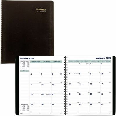 Blueline 16-Month Monthly Planner, 11"x 9-1/16" Bilingual, Black, 2026