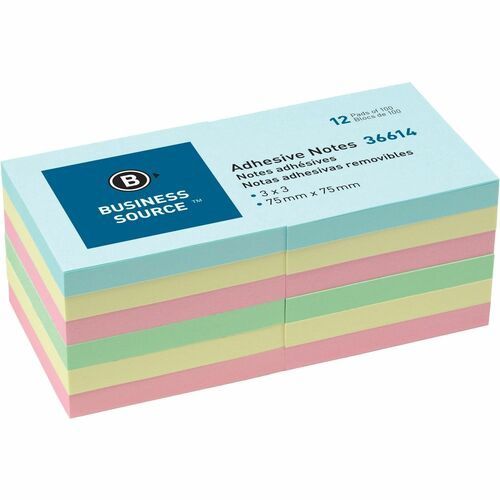 Business Source  3 X 3" Pastel Colors, 12 pads of 100