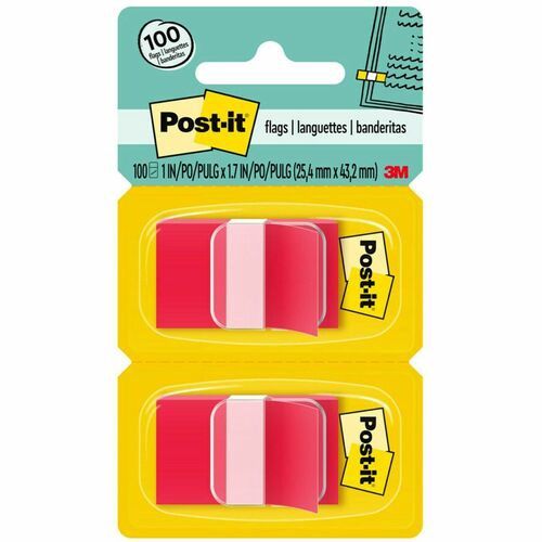 Post-it Flags, 1" x 1.75",  Red, Removable, Pack of 100