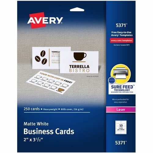 Avery Laser White Business Card 5371, 2" x 3 1/2", Pack of 250