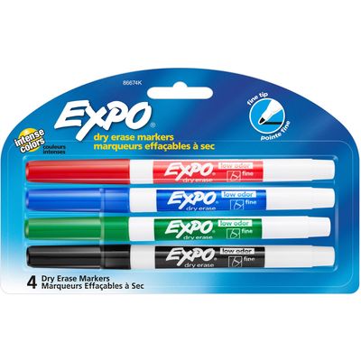 Expo Dry Erase Markers, 4 Pack Colours, Fine Tip