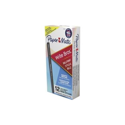 Paper Mate Write Bros. Ballpoint Stick Pen, Medium, Black, Box of 12