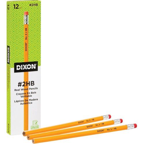 Dixon #2HB Pencil With Eraser, Box of 12