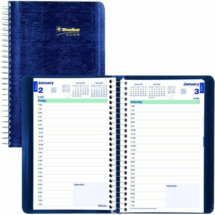 Blueline Daily Planner 8"x 5" Spiral Bind 2026, Blue