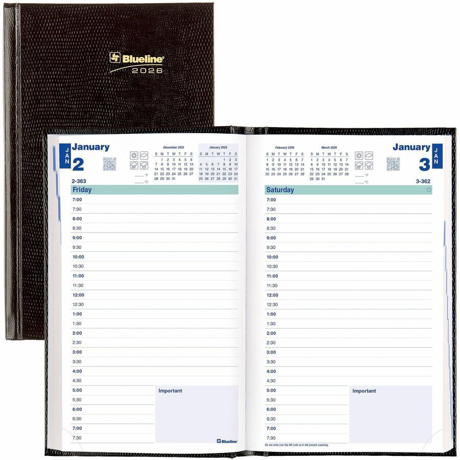 Blueline Daily Planner 8"x 5", Black, 2026