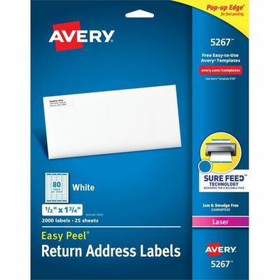Avery White Rectangle Labels, 1/2 x 1 3/4", 80 Per Sheet, 2000 Labels