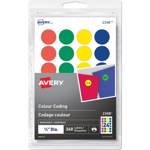 Avery Colour Coding Labels, 3/4", Assorted Colours, Pack of 240
