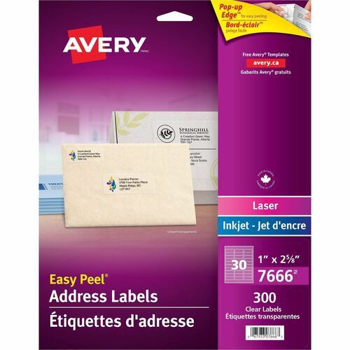 Avery Easy Peel Address Labels, Clear, 2 5/8" x 1", 30 Sheets, 300  Labels