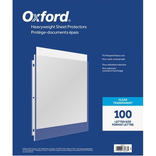Oxford Heavyweight Sheet Protector. 8 1/2" x 11", Clear, Box of 100